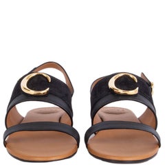 CHLOE flache Sandalen aus schwarzem Wildleder mit C  Logo, Größe 37,5