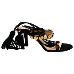 Chloe Black Suede Disc Embellished Tassled Sandals 39