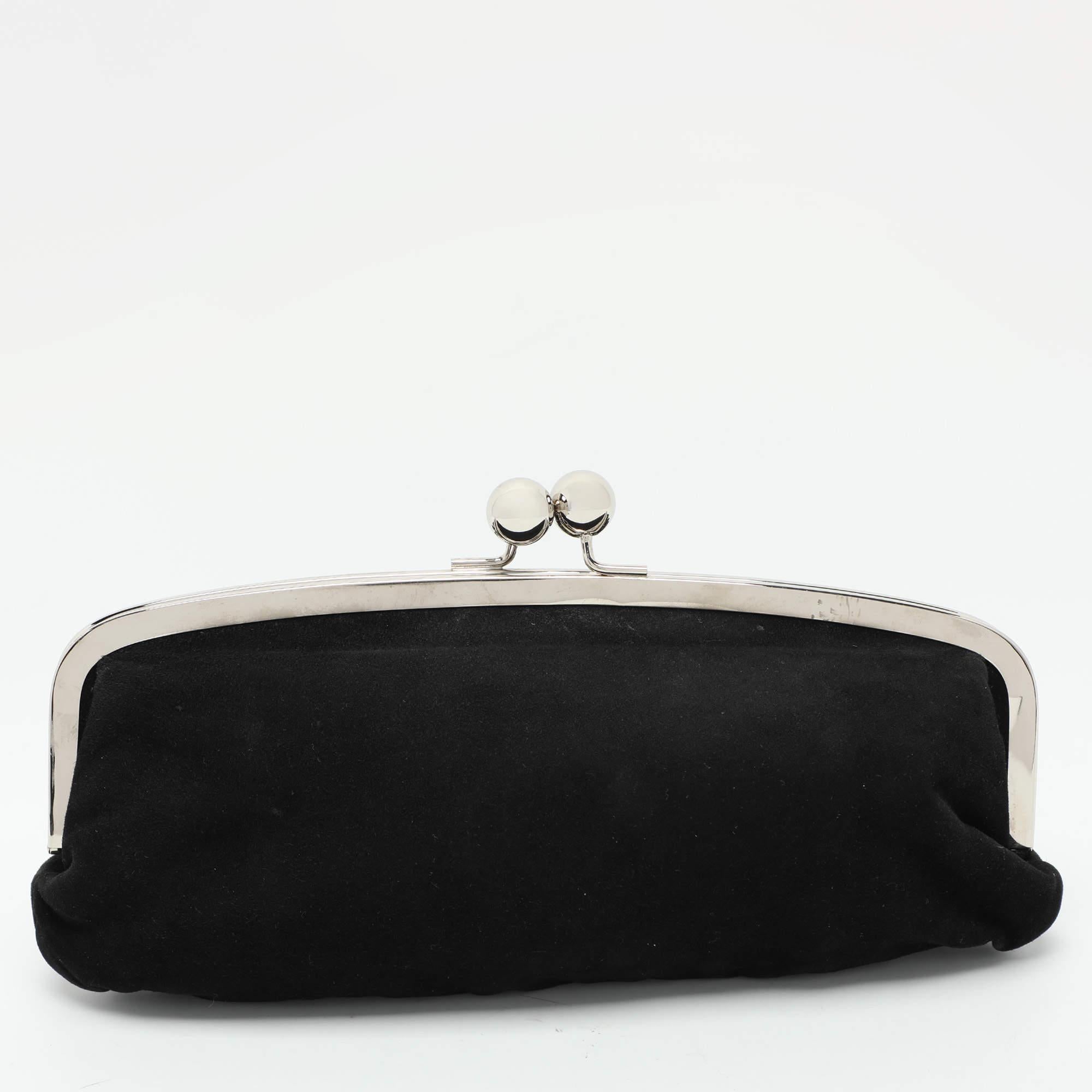 Women's Chloe Black Suede Embellished Clutch