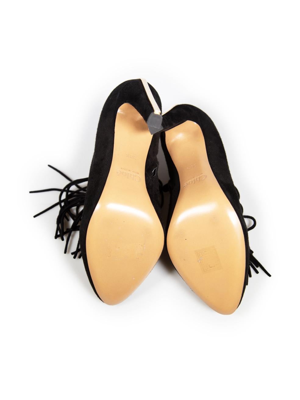 Women's Chloé Black Suede Fringe Trim Ankle Boots Size IT 38.5 For Sale