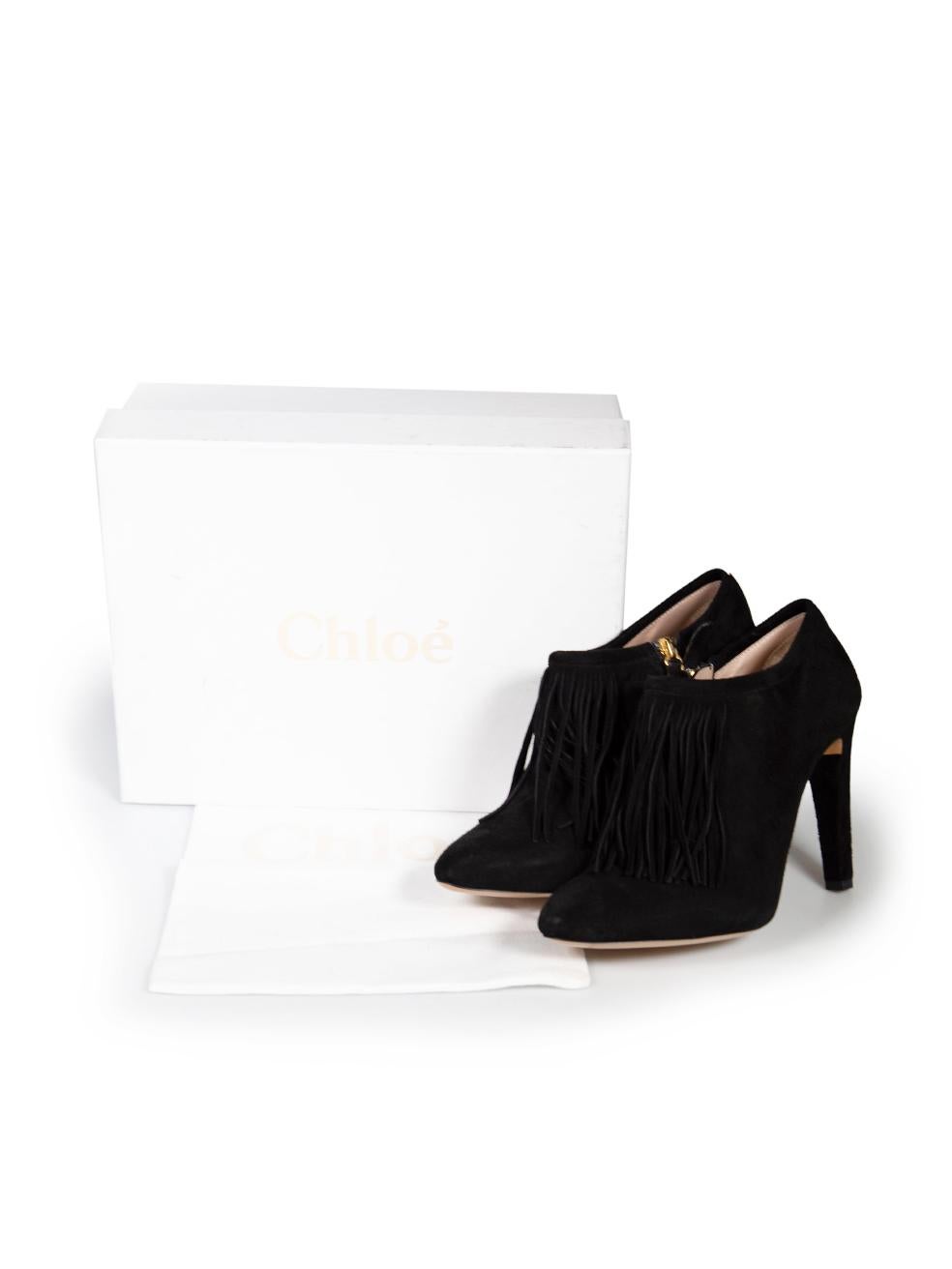 Chloé Black Suede Fringe Trim Ankle Boots Size IT 38.5 For Sale 1