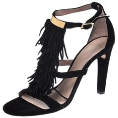 Chloe Black Suede Fringed Sandals Size 35.5