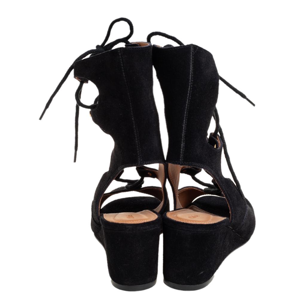 Women's Chloe Black Suede Gladiator Foster Wedge Sandals Size 39