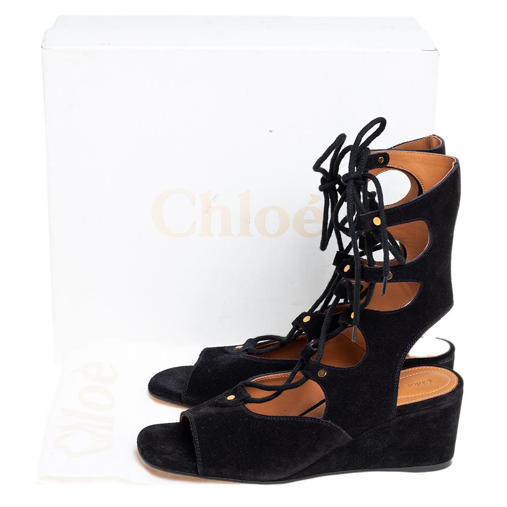 Chloe Black Suede Gladiator Foster Wedge Sandals Size 39 1