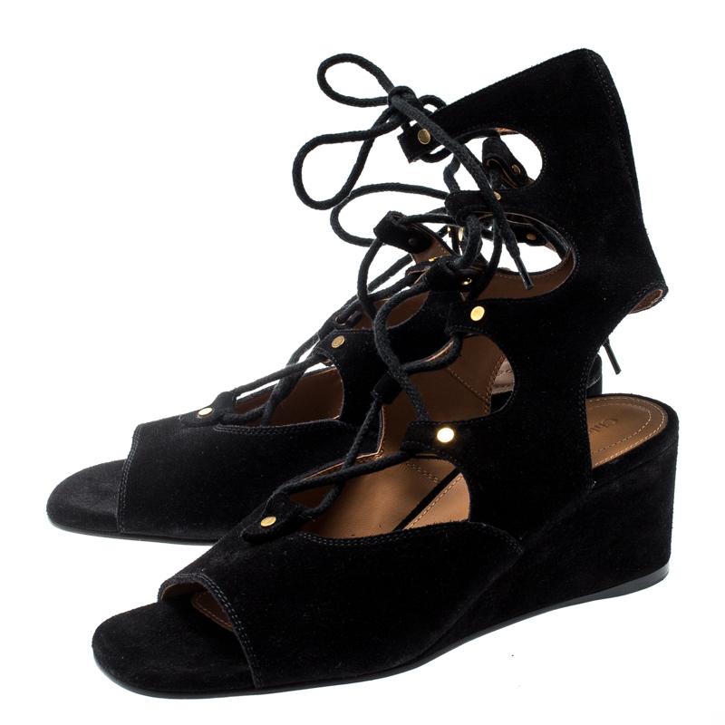 Chloe Black Suede Gladiator Wedge Sandals Size 39 at 1stDibs black