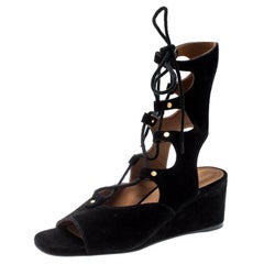 Chloe Black Suede Gladiator Wedge Sandals Size 39