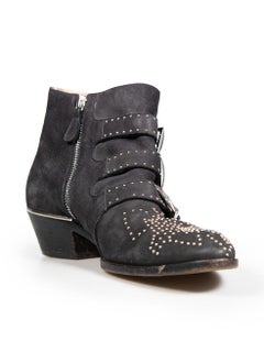 Chloé Black Suede Studded Susanna Ankle Boots Size IT 36.5