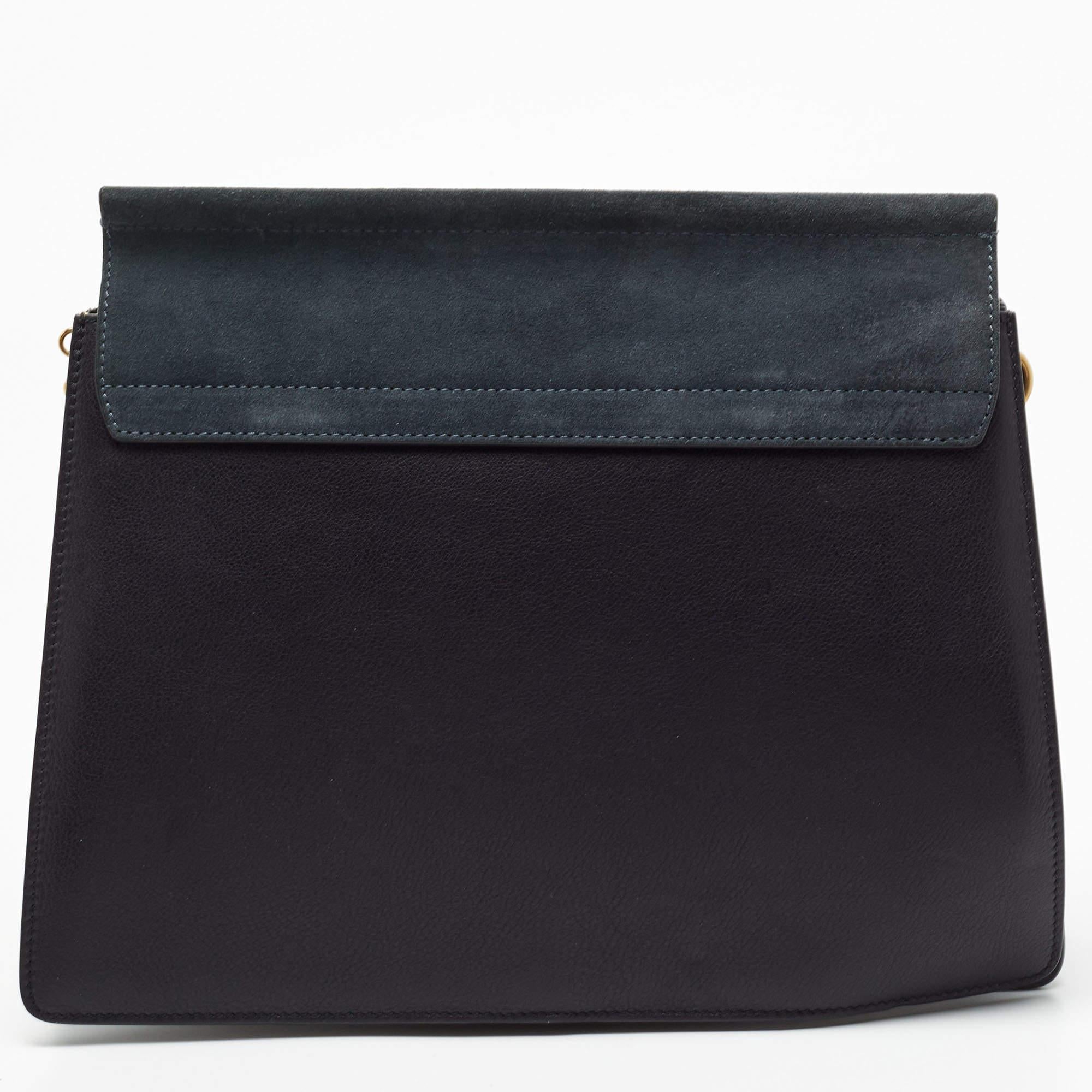 Chloe Black/Teal Leather and Suede Medium Studded Faye Shoulder Bag 10
