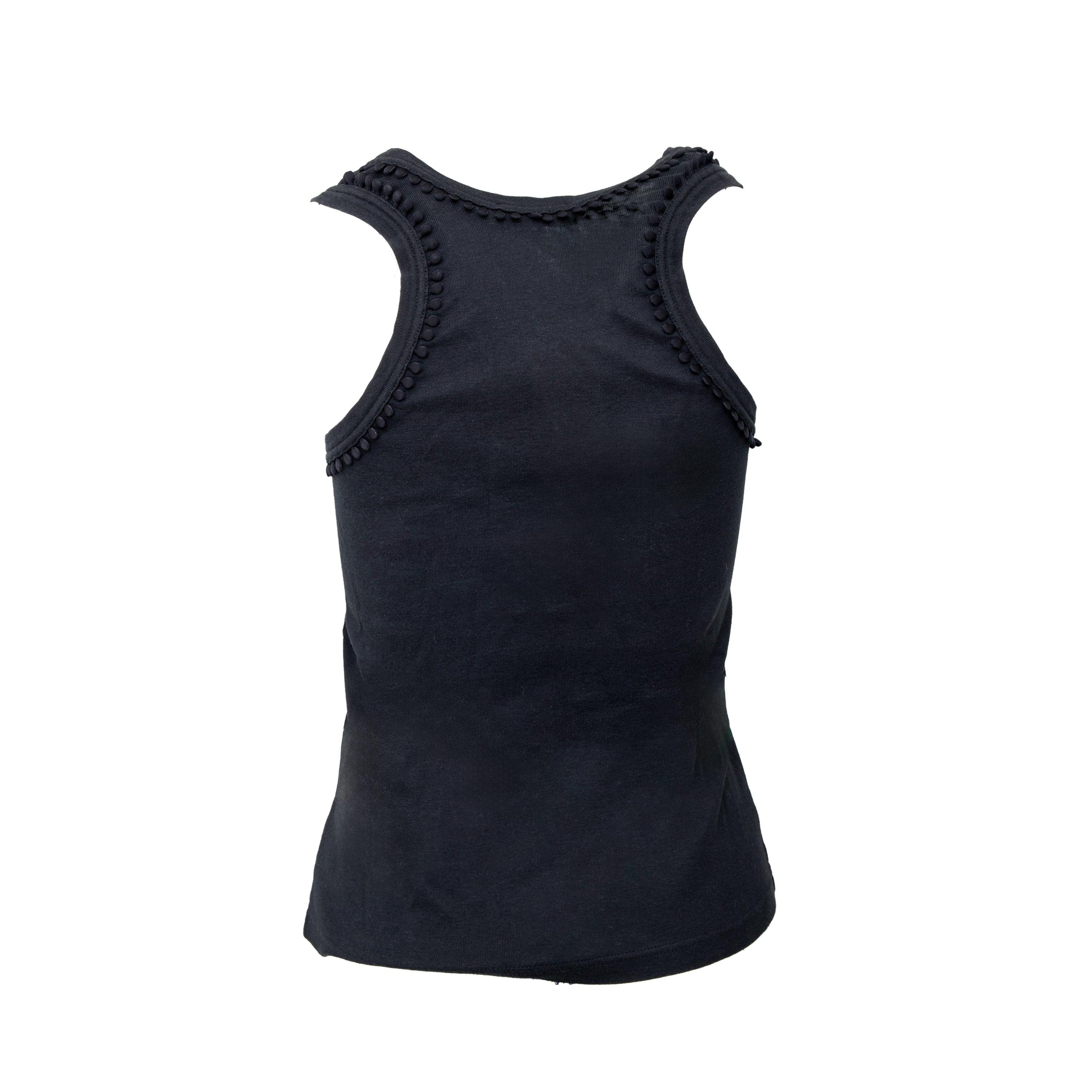 Dieses schwarze Top von Chloé aus hochwertiger Baumwolle ist ärmellos und hat einen Rundhalsausschnitt.
Bemerkungen: Das Etikett mit der Größe und Zusammensetzung fehlt.

Schulter:26;Brustumfang:38;Gesamtlänge:57.5 MATERIAL: 100% Baumwolle