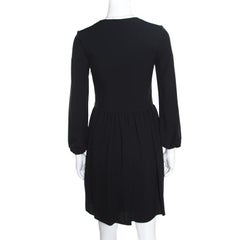 Chloe Black V-Neck Gathered Waist Long Sleeve Dress S