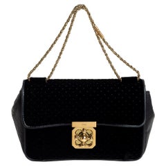 Chloé Black Velvet and Leather Medium Elsie Shoulder Bag