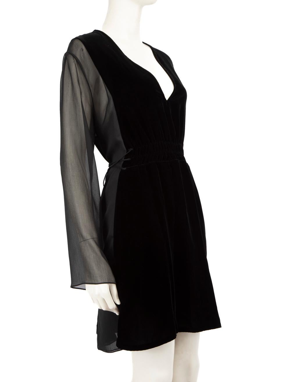 CONDITION is Very good. Hardly any visible wear to dress is evident on this used Chloé designer resale item.
 
 
 
 Details
 
 
 Black
 
 Velvet
 
 Dress
 
 Long sleeves
 
 Sheer side panels and sleeves
 
 V-neck
 
 Drawstring waist
 
 Mini
 
 
 
 
