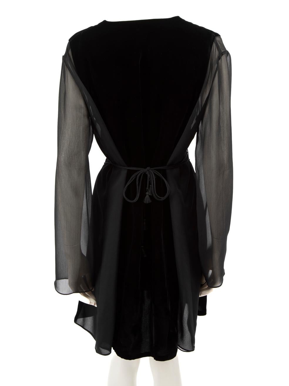 Chloé Black Velvet Sheer Panel Mini Dress Size L In Good Condition For Sale In London, GB