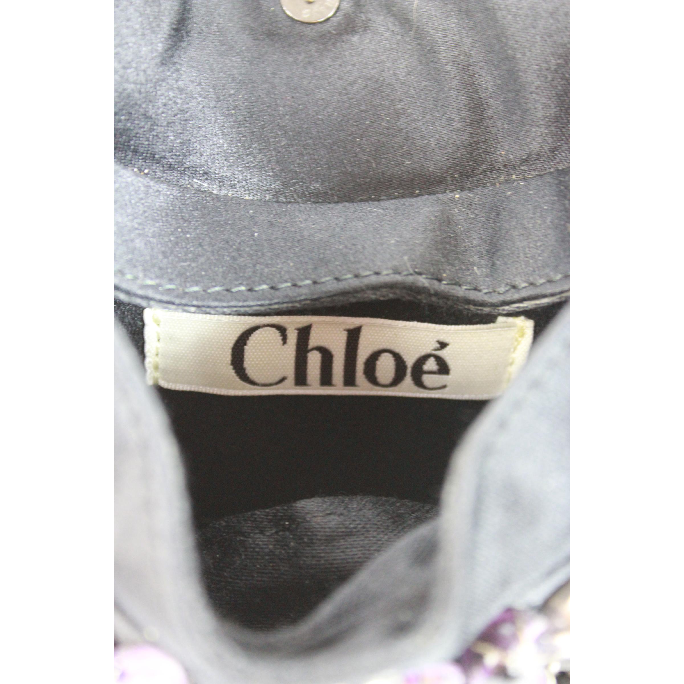 Chloe Black Violet Jewel Stones Satin Evening Clutch Bag  2