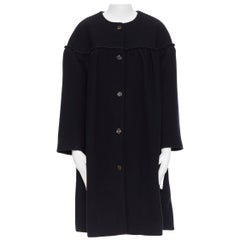 CHLOE black virgin wool blend ruffle trimmed button front cape cocoon coat FR34