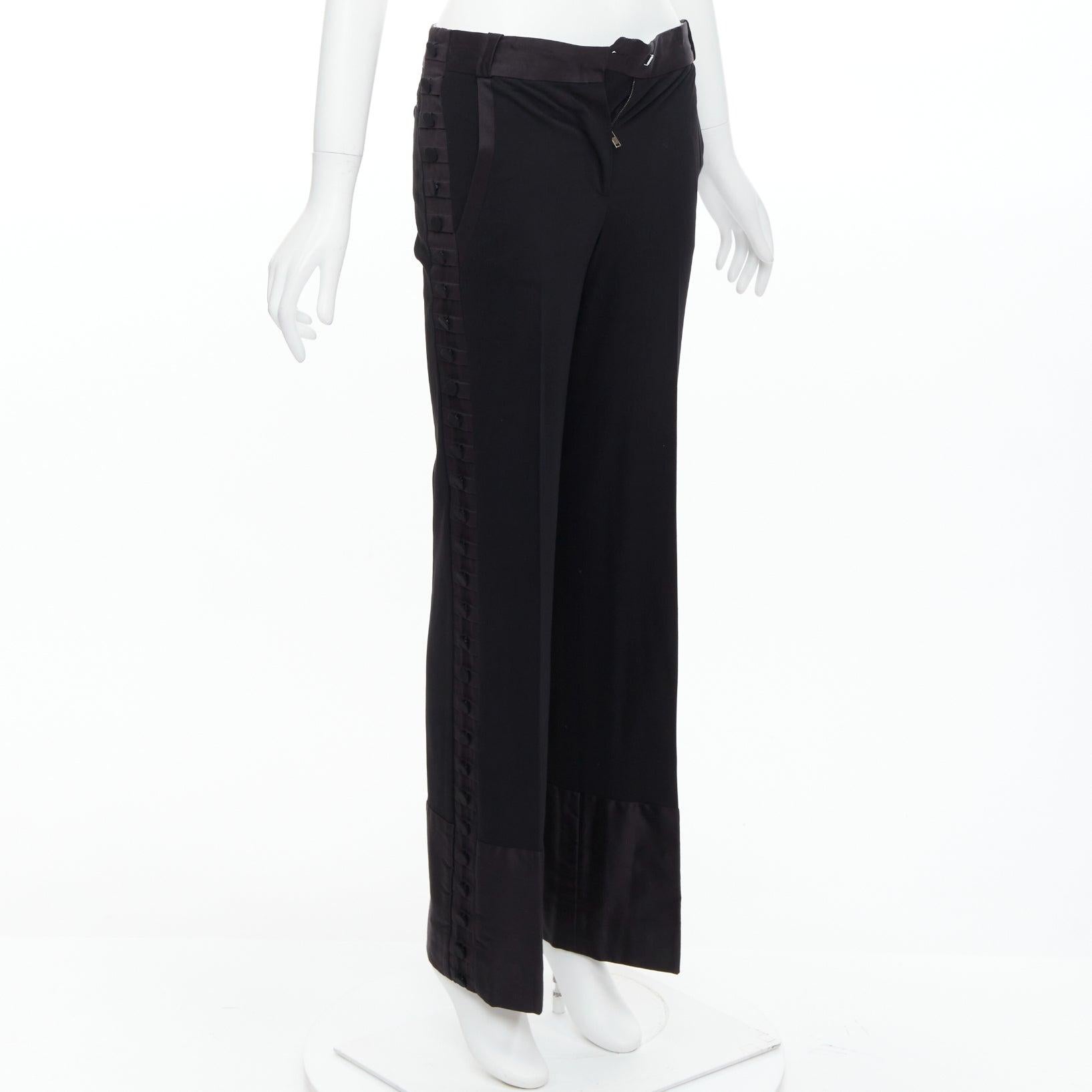 Nero CHLOE pantaloni neri in tessuto misto lana e viscosa con pieghe e bottoni FR34 XS in vendita
