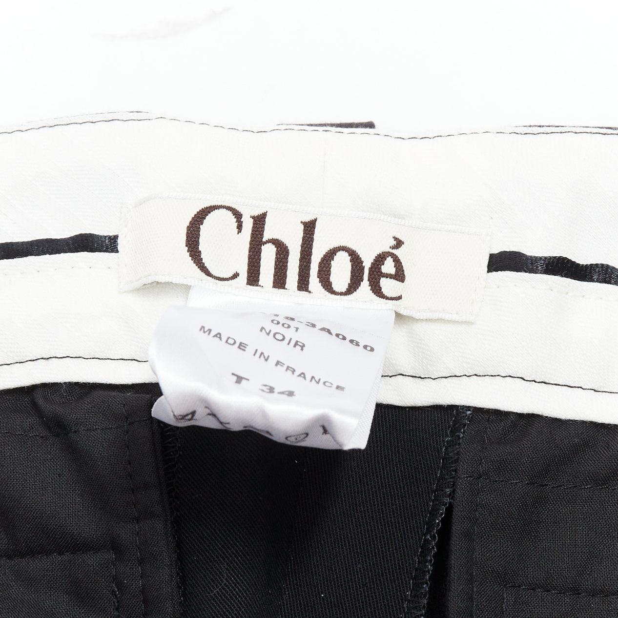 CHLOE pantaloni neri in tessuto misto lana e viscosa con pieghe e bottoni FR34 XS in vendita 3