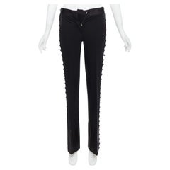 CHLOE black viscose wool blend fabric pleat button trim dress trousers FR34 XS