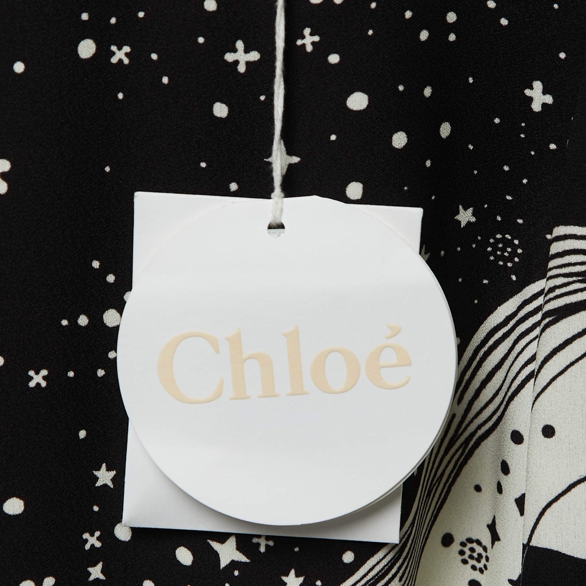 Chloe Black/White Abstract Face Print Silk Dress S 2