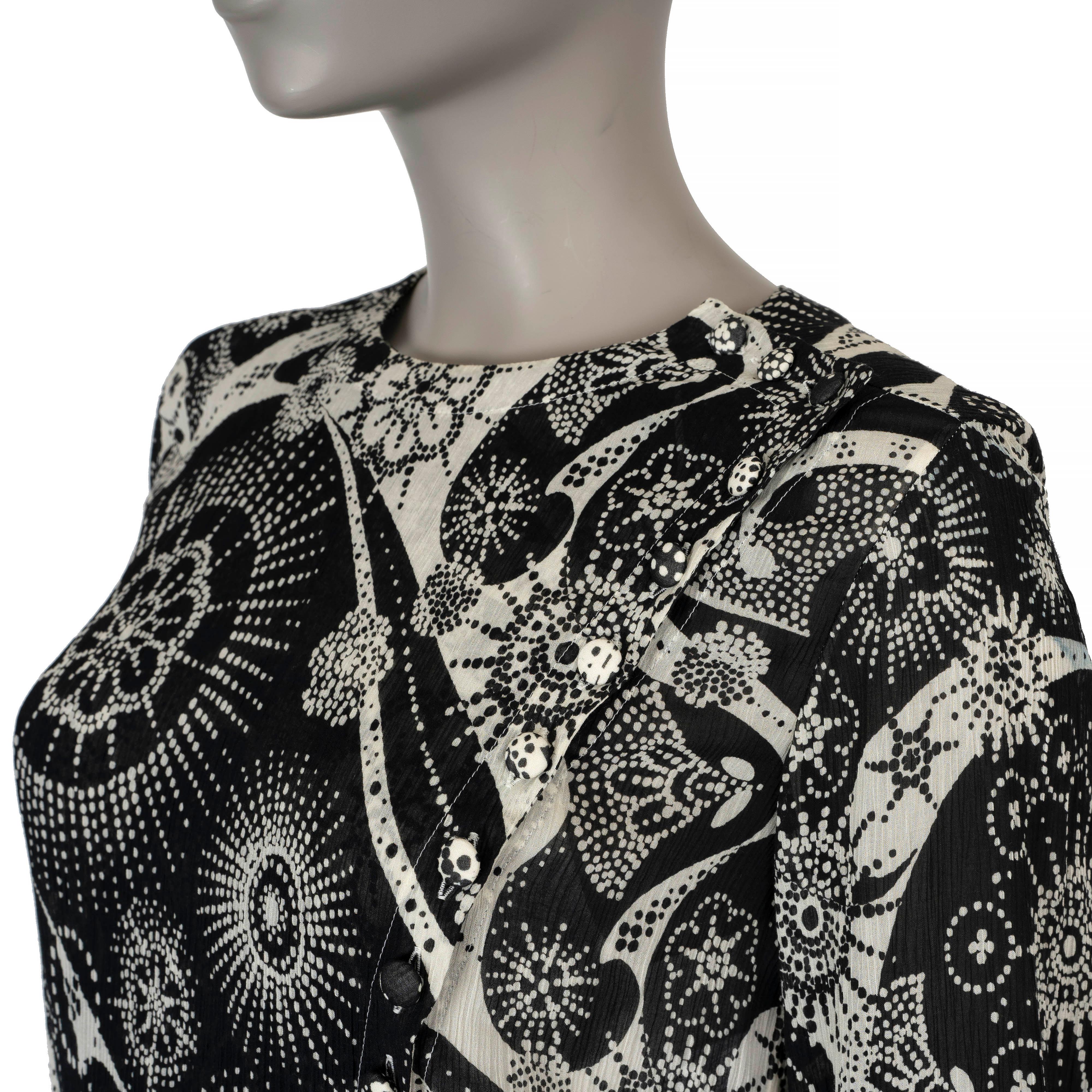 CHLOE black & white cotton & silk 2018 FLORAL RUFFLED MINI Dress 40 M For Sale 1