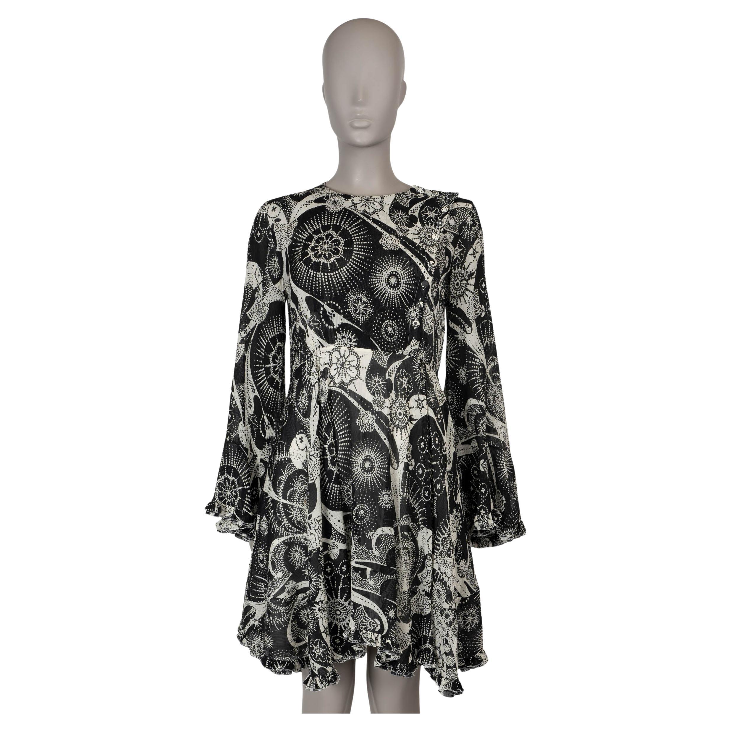 CHLOE black & white cotton & silk 2018 FLORAL RUFFLED MINI Dress 40 M For Sale