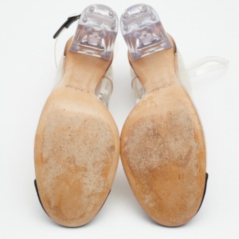 Chloe Schwarz/Weiß Wildleder And PVC Block Heel Sandalen Größe 41,5 im Angebot 2