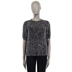 CHLOE black & white wool blend BOUCLE Short Sleeve Shirt Top T-Shirt S