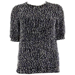 CHLOE black & white wool blend BOUCLE Short Sleeve Shirt Top T-Shirt S