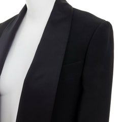 CHLOE black wide rounded shawl satin collar open front formal blazer jacket FR42