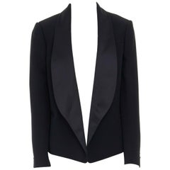 CHLOE black wide rounded shawl satin collar open front formal blazer jacket FR42