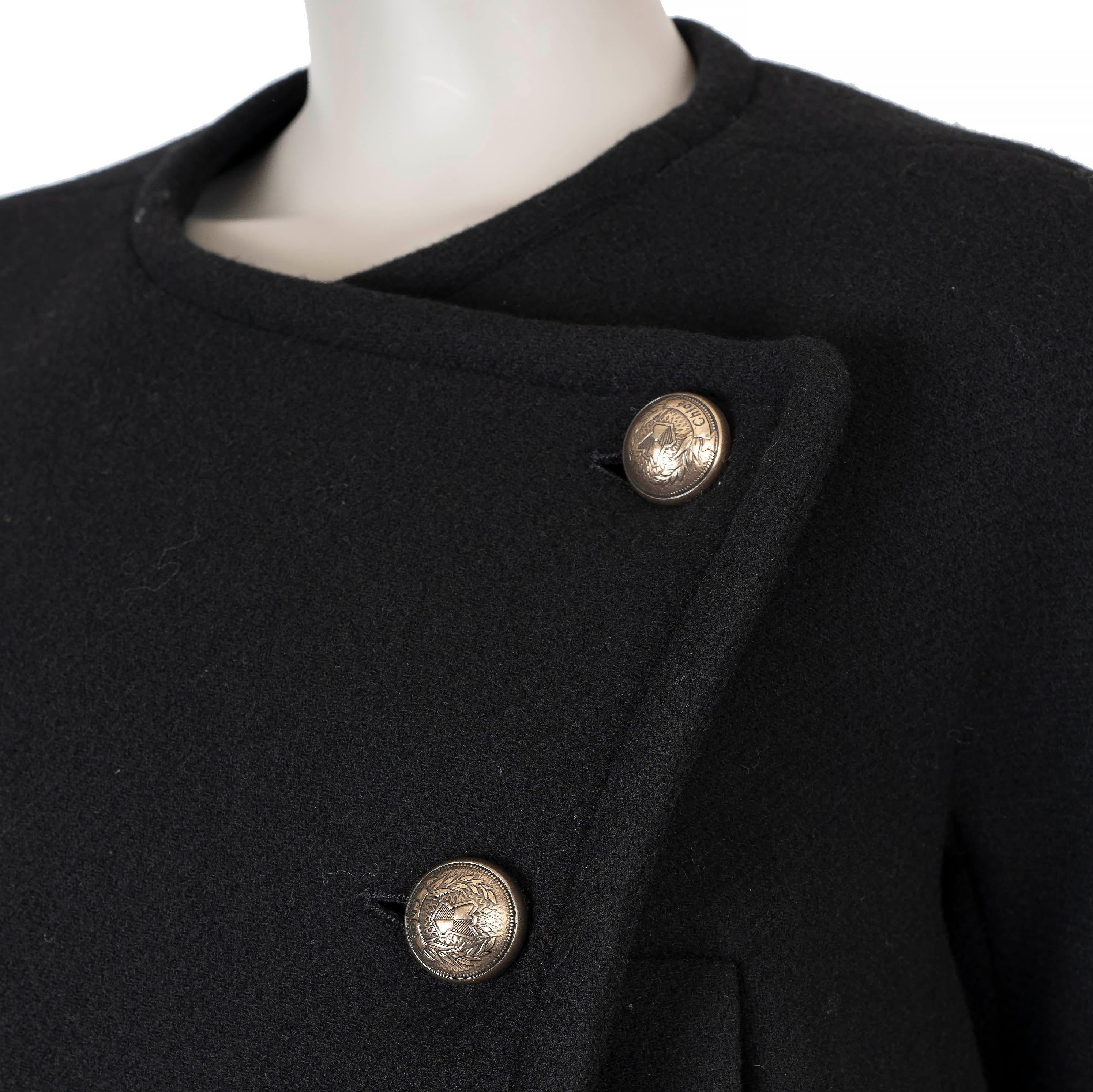 CHLOE black wool 2015 DOUBLE BREASTED CROPPED Jacket 36 XS For Sale 1