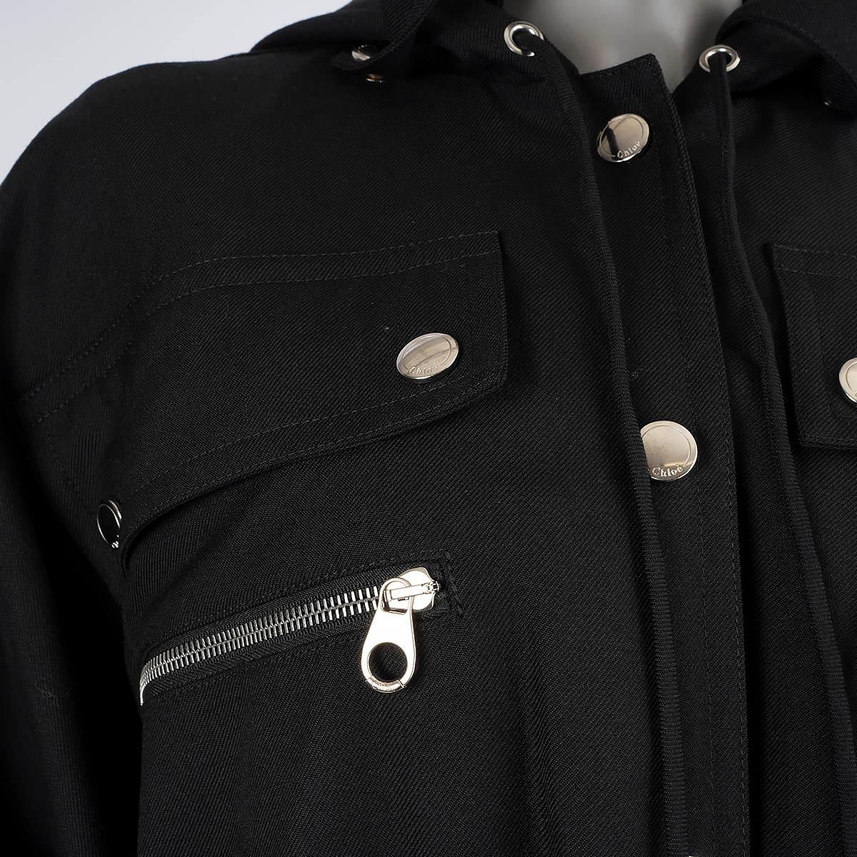Black CHLOE black wool 2018 SHORT SLEEVE GABERDINE CAPE Coat Jacket 36 XS For Sale