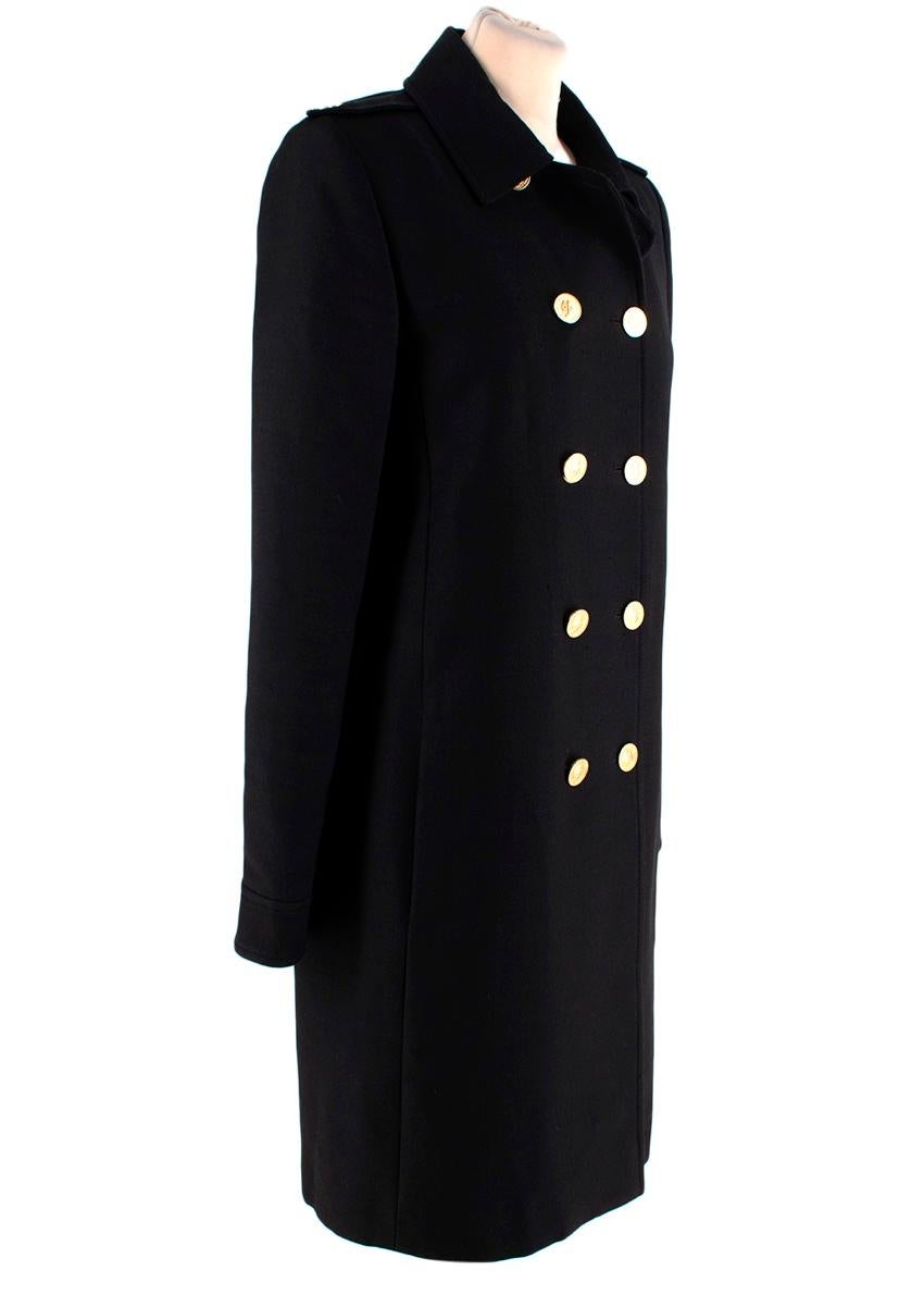 Chloe Black Wool Double Breasted Military Coat
 

 - Double-breasted military style cut
 - Gold-tone logo embossed buttons
 -Two inset front pockets
 -Fully lined
 

 Materials 
 87% Wool 
 13% Silk 
 

 Made in Slovakia 
 Dry Clean Only 
 

 PLEASE