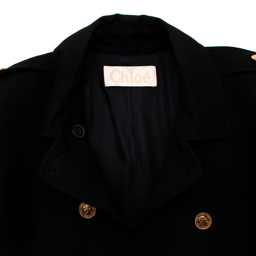 Chloe Black Wool Double Breasted Military Coat - US 4 In Excellent Condition For Sale In London, GB