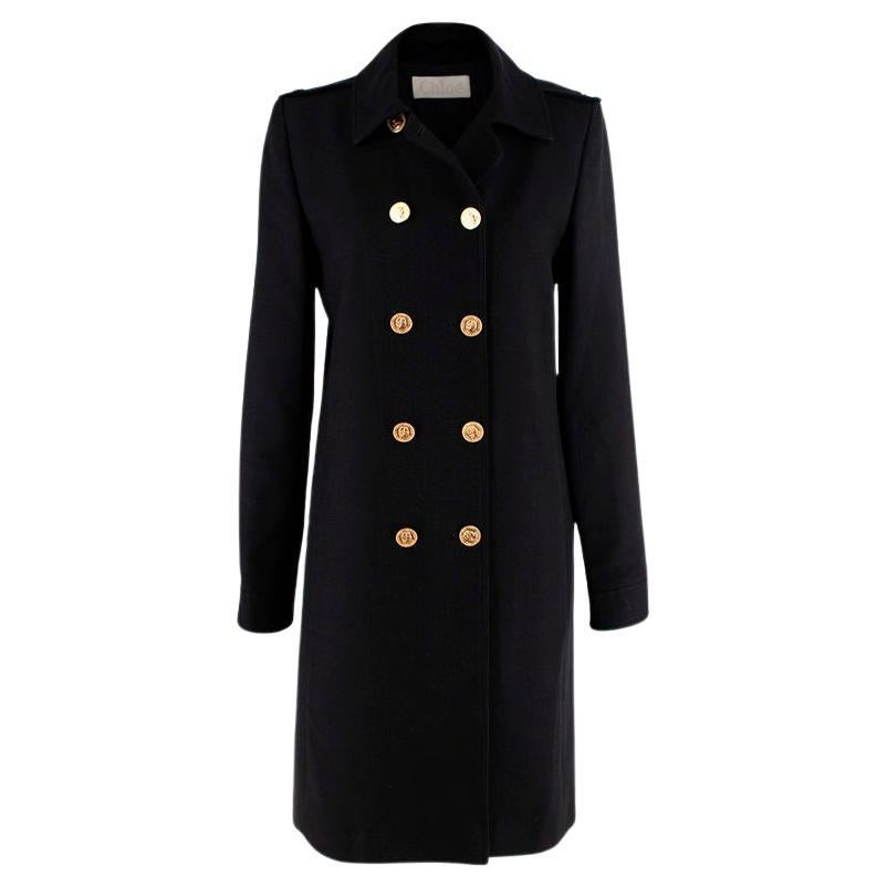 Chloe Black Wool Double Breasted Military Coat - US 4 For Sale