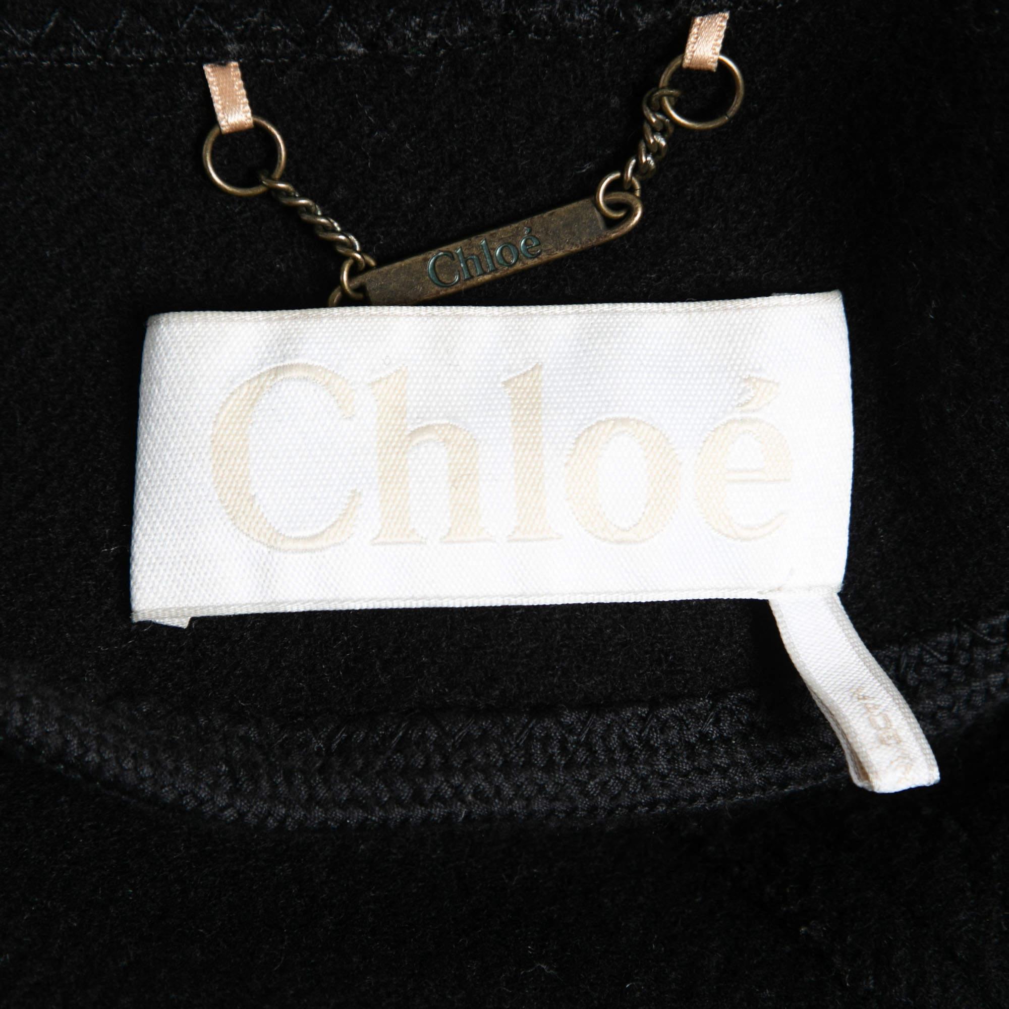 Chloe Black Wool Flared Long Coat S 1