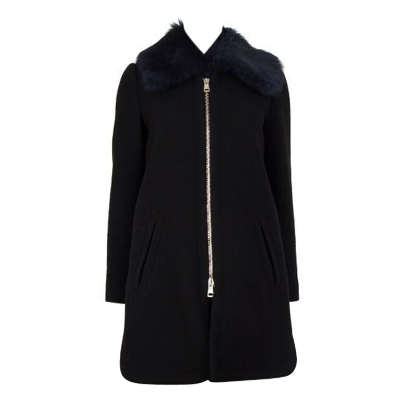 CHLOE schwarzer Wollmantel mit PELZkragen 36 XS