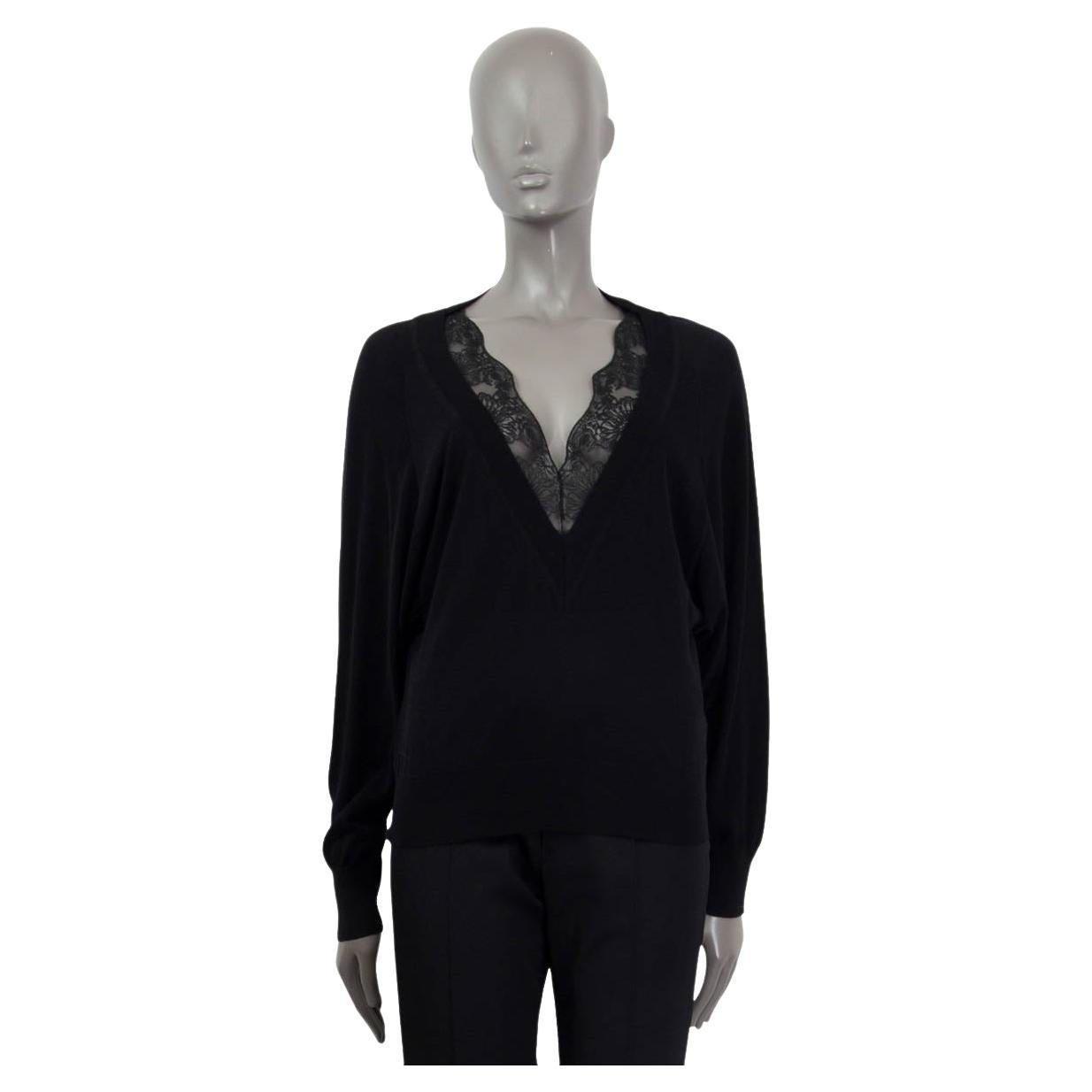 CHLOE black wool LACE TRIM VNECK Sweater XS at 1stDibs white v neck sweater with black trim