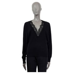 CHLOE black wool LACE TRIM V-NECK Sweater XS