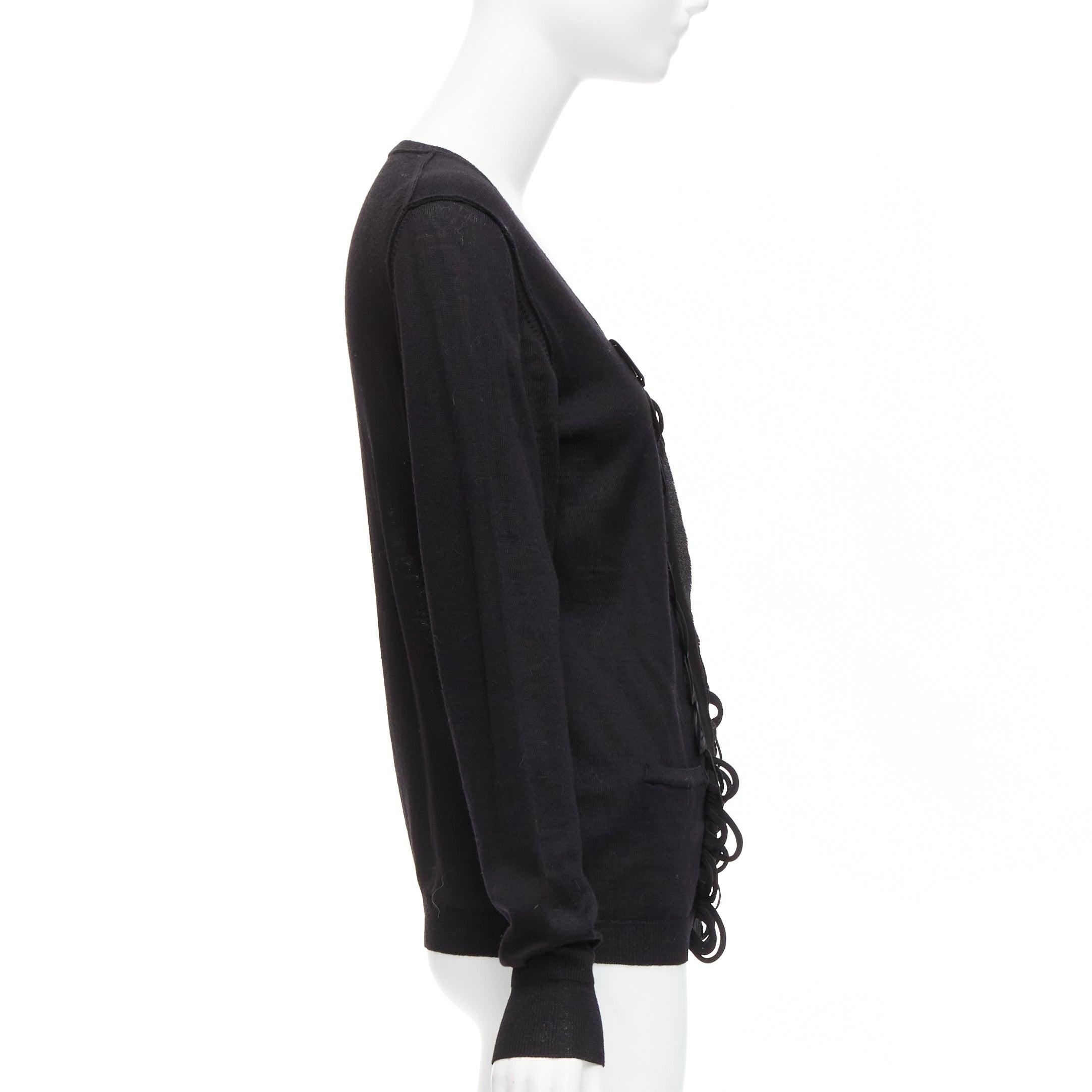 Cardigan à encolure dégagée en laine militaire festonnée et à volants CHLOE noir M Excellent état - En vente à Hong Kong, NT