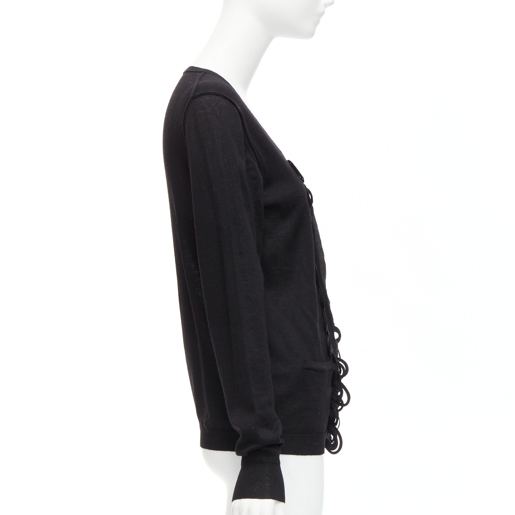 Women's CHLOE black wool military scallop loop ruffle scoop neck cardigan M For Sale
