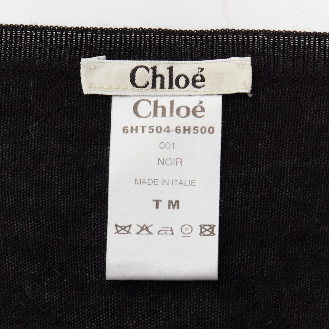 CHLOE black wool military scallop loop ruffle scoop neck cardigan M For Sale 4