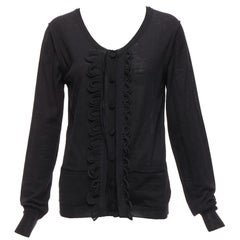CHLOE black wool military scallop loop ruffle scoop neck cardigan M