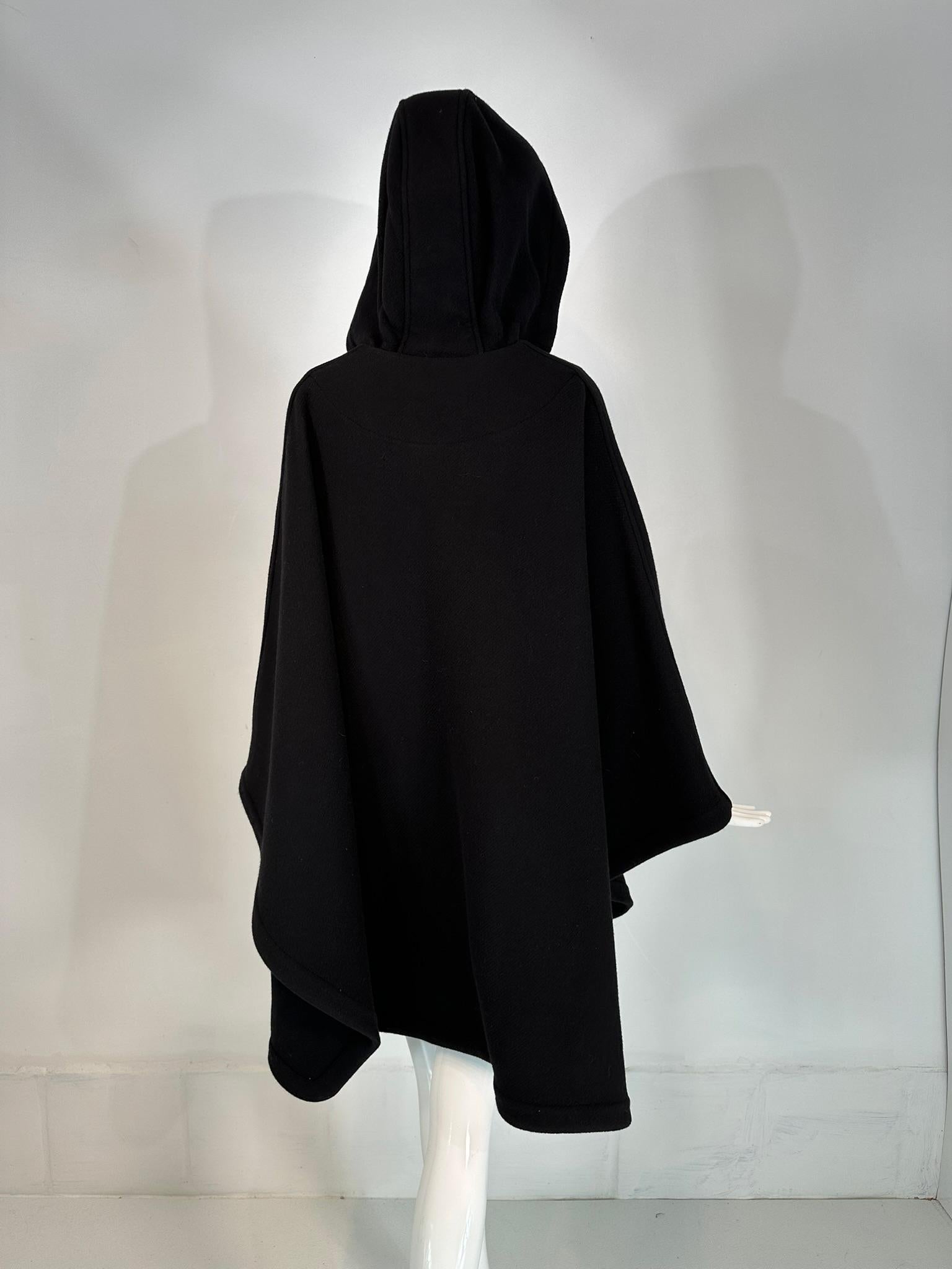 Chloe Black Wool Ribbon Laced Hooded Poncho Cape with Patch Pockets Small 4