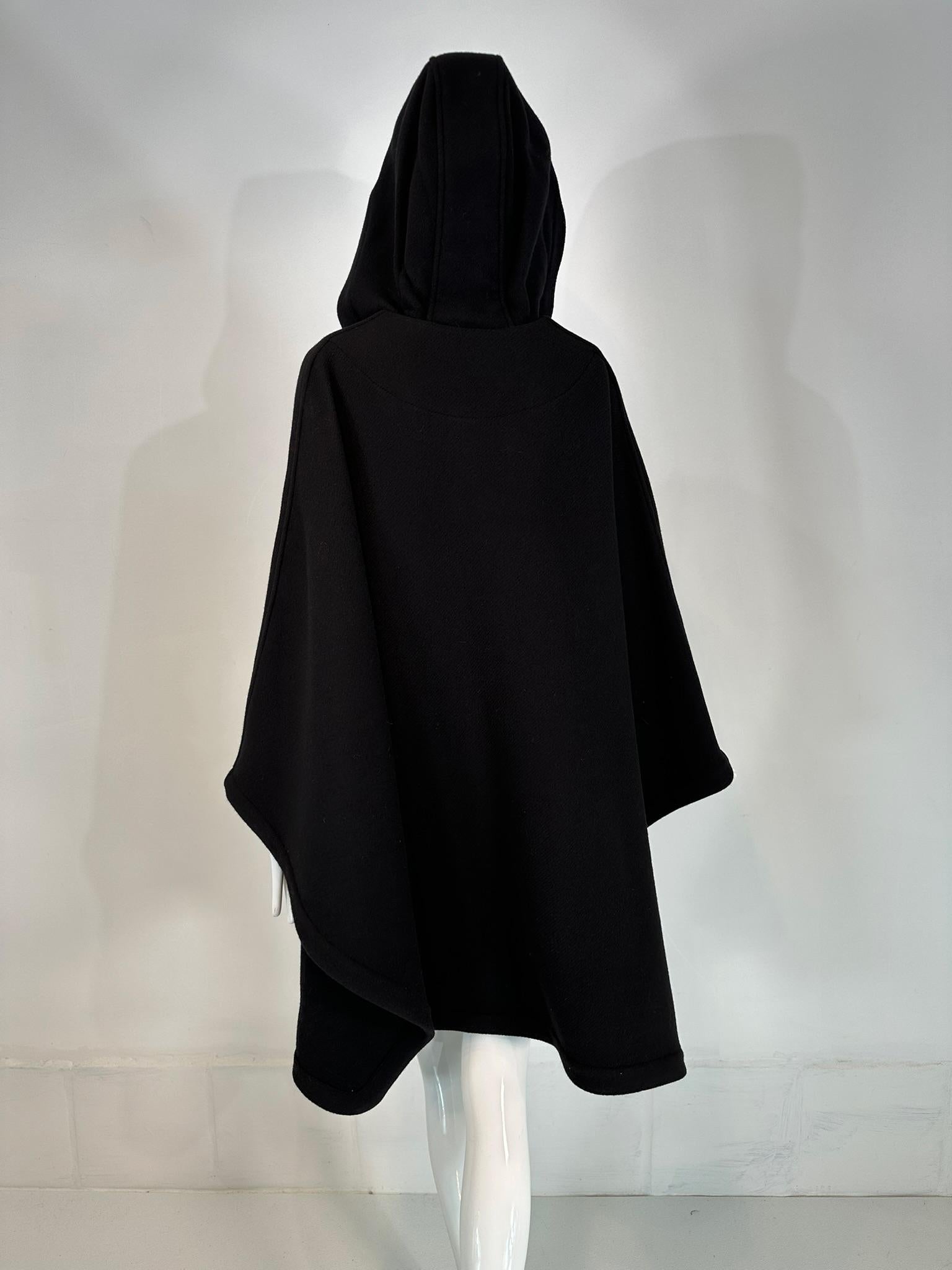Chloe Black Wool Ribbon Laced Hooded Poncho Cape with Patch Pockets Small 5