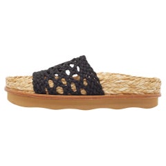 Chloe Black Woven Fabric Crochet Wavy Flat Slides Size 39