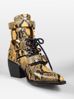 Chloé Black & Yellow Leather Rylee Snakeskin Print Boots Size IT 39.5