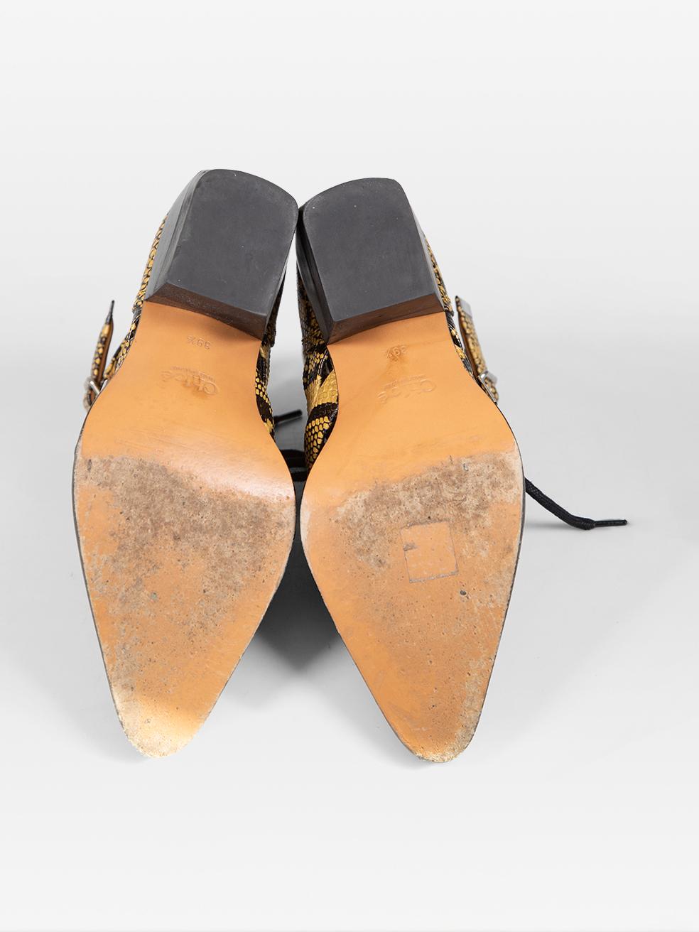 Chloé Black & Yellow Leather Rylee Snakeskin Print Boots Size IT 39.5 In Good Condition For Sale In London, GB
