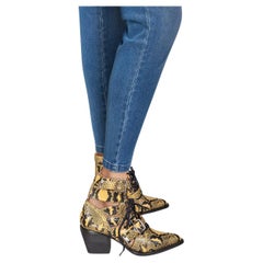 Chloé Black & Yellow Leather Rylee Snakeskin Print Boots Size IT 39.5