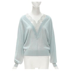 CHLOE bleached grey silk wool lace V-neck batwing sweater S